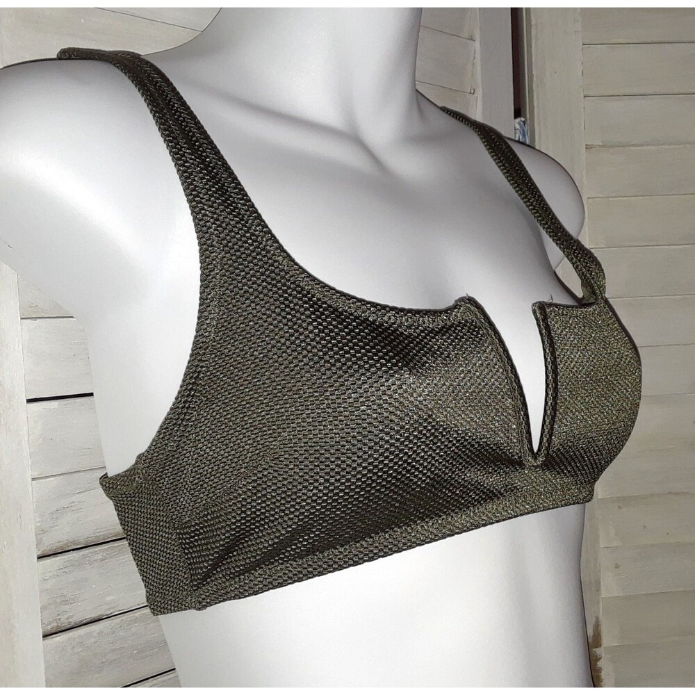 Aerie Women's Bathing Suit Top Size Small Real Good Olive Green Scoop Bikini Top